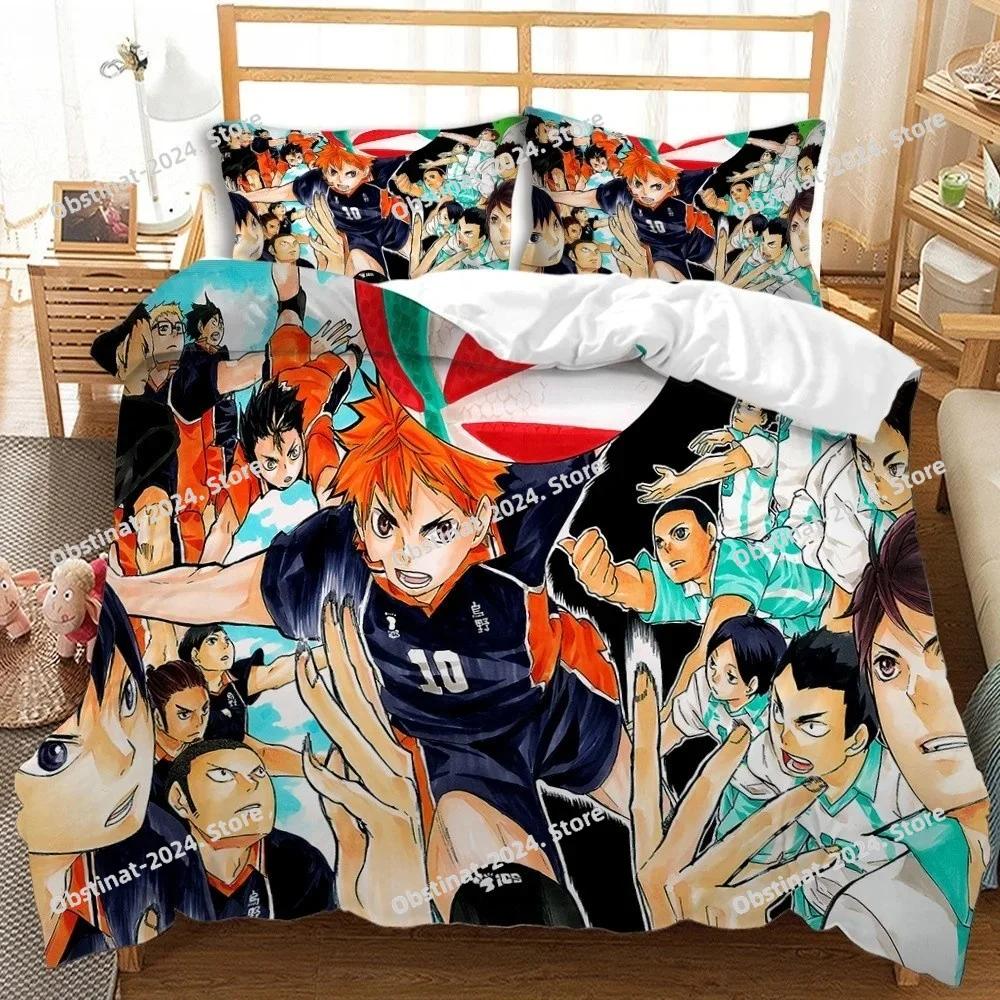 Постельное белье Haikyuu Набор постельного белья с принтом Волейбольные парни Комплект постельного белья с наволочкой Пододеяльник Мягкий Односпальный Двуспальный Queen Super King Размер