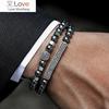 Trendy Handmade Rectangle Disco Ball Charm Men Bracelet Set Classic Hematite Beaded Bracelet For Men Jewelry Gift