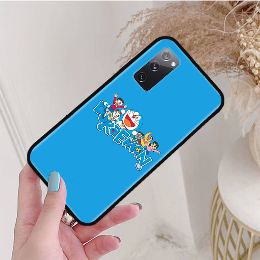 Black Case for iPhone 16 15 Plus 14 13 12 11 Pro 8 6 SE XR XS Max P30 Nova 5T Y5P Y6 Y7 Y8P Y9 Realme C30 C33 C31 W-55 Cute Doraemon