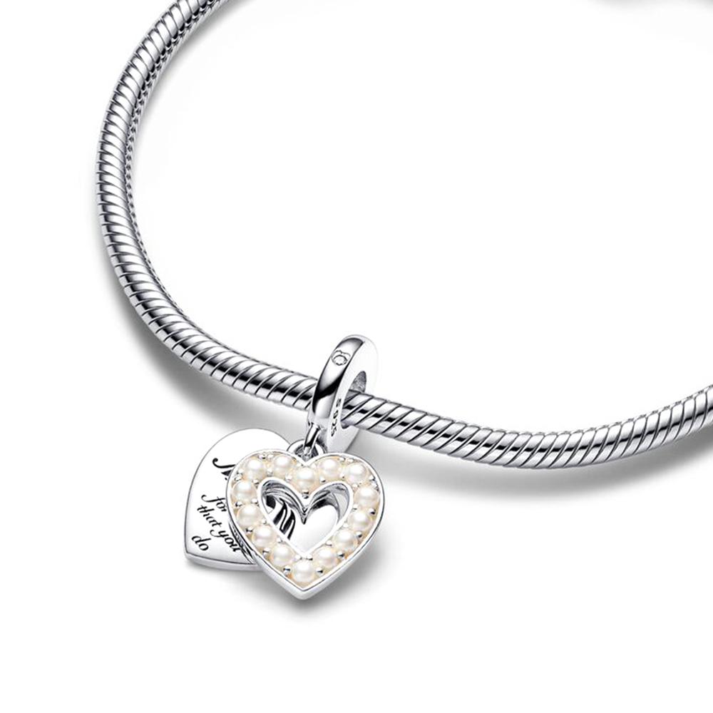 S925 Серебряный двухцветный ажурный подвеска в виде мамы и сердца подходит для оригинального браслета, ювелирные изделия своими руками для женщин, подарок на день матери