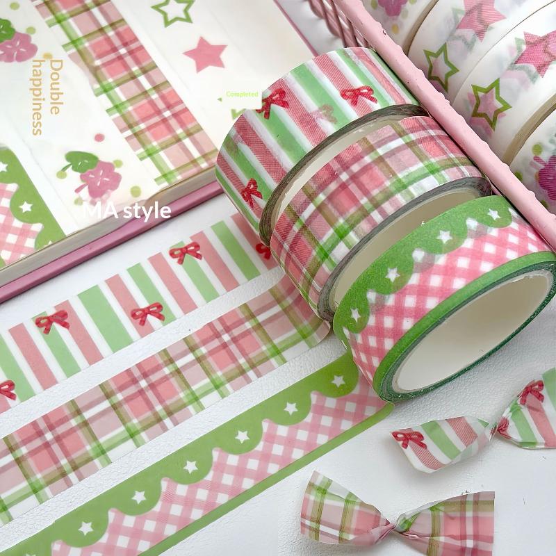 Wing Bow Grid Themed Decorative Tape Set 2/3Pcs INS Style Cute Adhesive Tapes for Journaling Gift Packing DIY Handcrafts