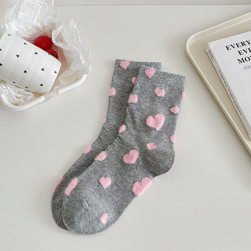 Female Autumn Sweet Love Wave Dot Lovely Collision Color College Style Boneless Tube Socks