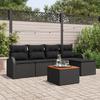 VidaXL 6-Piece Garden Sofa Set with Cushions, Black, Poly Rattan, Acacia 3347569