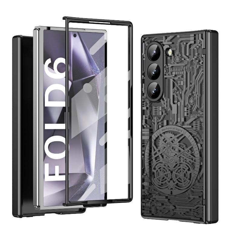 Гальванизированный пластиковый чехол для телефона Samsung Galaxy Z Fold 6 5 4 3 Fold6 Fold5 Fold4 Fold3 5G Hard Shell Hinge Protection Cover
