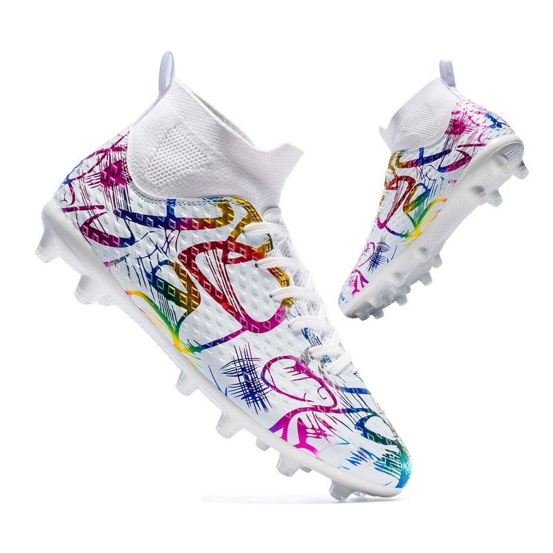 Unisex Football Boots Men's High -top Elastic Socks Mouth Leather Art Lawn Long Nail Football Shoes Children Big Size Football Boots