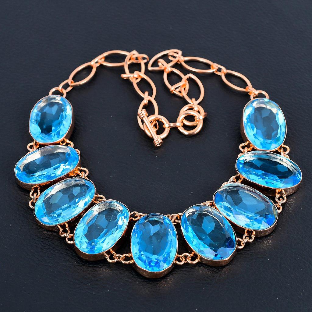 Ювелирные изделия из ожерелья с синим топазом, ювелирные изделия из ожерелья, ювелирные изделия из медного топаза ручной работы с регулируемым ожерельем-цепочкой для нее