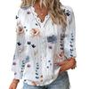 Top V Neck Lace Patchwork Flower Print Long Sleeve Loose Soft Colorfast