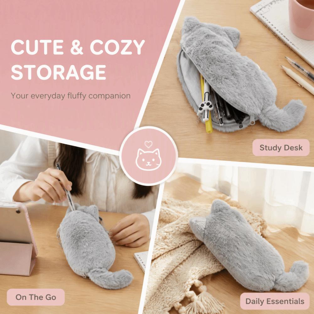 Soft Fluffy Pencil Case Cute Animal Stationery Bag Lovely Cat Plush Pencil Bag Student
