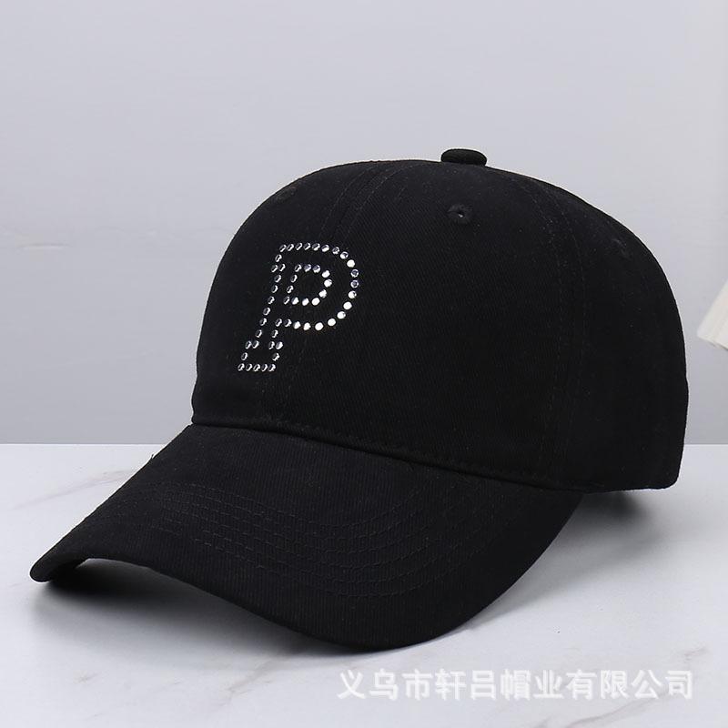 New letter-encrusted diamond solid color cap spring and summer casual versatile large brim showing face small outdoor sunshade baseball cap