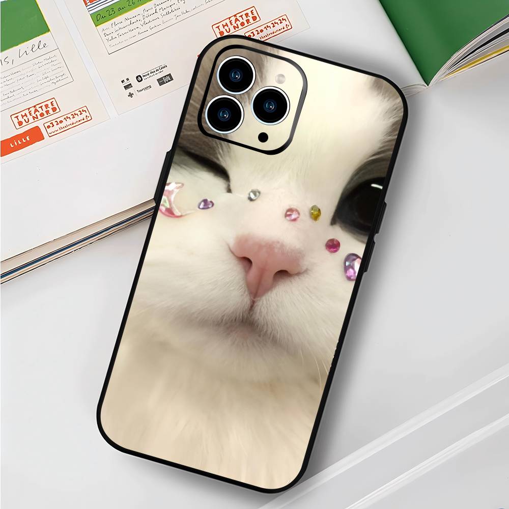 Милый Чехол для Телефона с Кошкой Для IPhone 17 Air 16 15 14 13 Pro Max 11 12 Черный Силиконовый Чехол