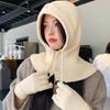 Winter Outdoor Warmer Balaclava Hats Women Girls Knitted Hooded Hats Scarf and Gloves Set Drawstring One-piece Neck Collar Beanies Caps