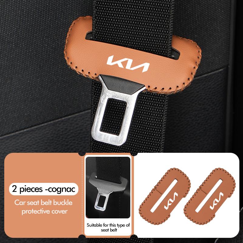 AAOJ1 2pcs Car Seat Belt Buckle Cover Leather Anti Scratch Protector For KIA Stinger Optima Cerato Soul Venga Forte Spectra Sedona