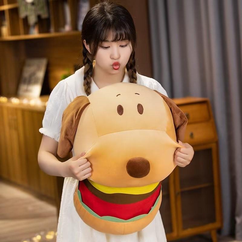 Cute Hamburger Dog Stuffed Animal With Soft Short Plush Ideal For Gifts And Decor