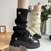 Autumn Winter Solid Color Snow Boot Button Leg Warmers Vintage American Slouchy Leg Warmers Knitted Open JK Patchwork Mid-calf Socks