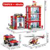 City Fire Station Ladder Truck Helicopter Car Rescue Boat Firefighter Figure Aircraft Model Moc Building Blocks Toy For Boy Gift