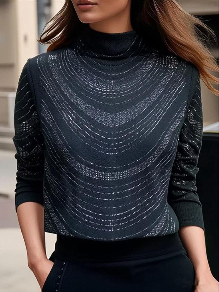 2026 Осень/Зима Большой размер Сверхпрочный Горячая сверловка Полувысокий воротник Длинный рукав Женский топ