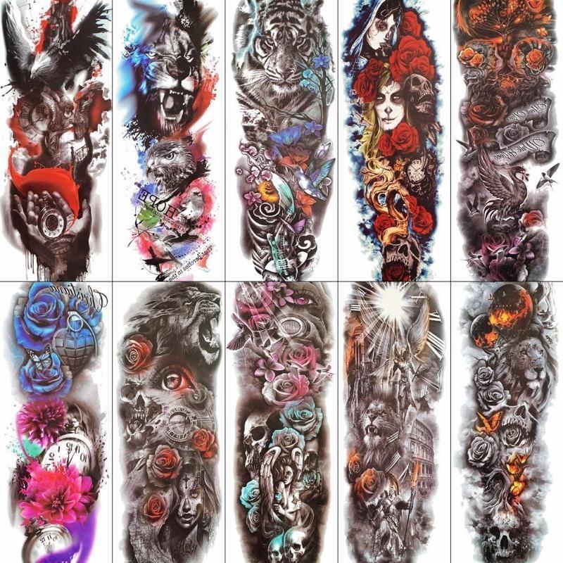 1 PC 480*170MM Large Temporary Tattoos Sleeve for Men Women Full Arm Selleve Tattoos Temporary Realistic Fake Wolf Tiger Lion Tattoo