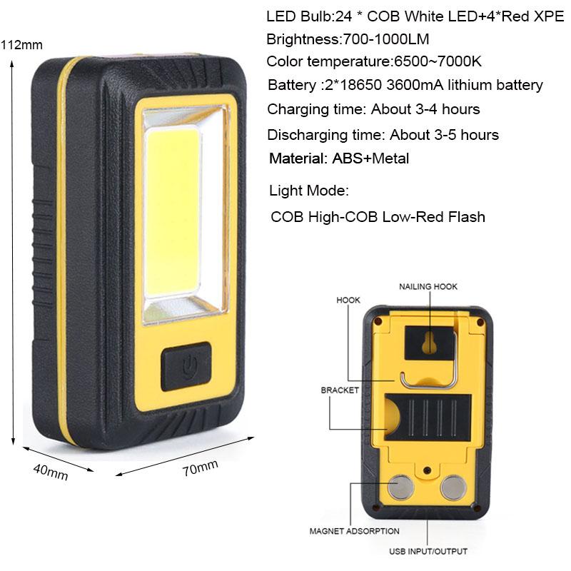 Профессиональный COB XPE светодиодный карманный аварийный фонарик 4000 мА USB прожектор для рыбалки магнит гаражная инспекционная лампа 180° рабочий свет