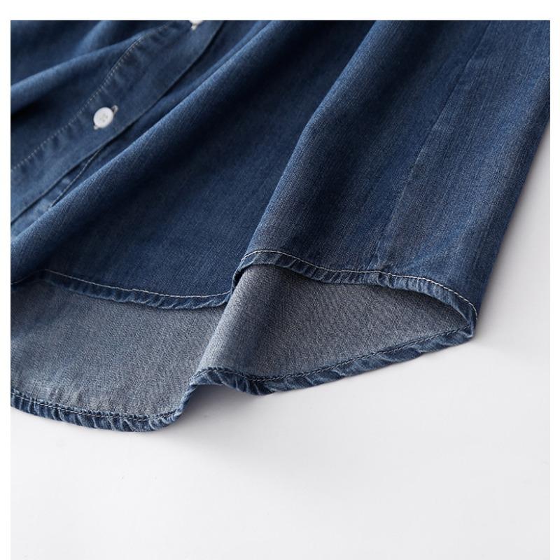 Summer Denim Shirt Short Sleeved Loose Top Tencel Shirt Blouses & Shirts