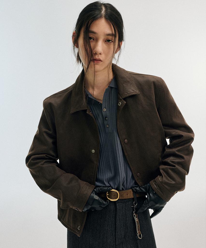 LMOOD Pablo Cotton Moleskine Trucker Jacket Dark Brown