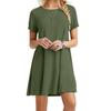 Summer Women's Short-sleeved Solid Color Dress O-neck Basic A-line Mid-length Dress