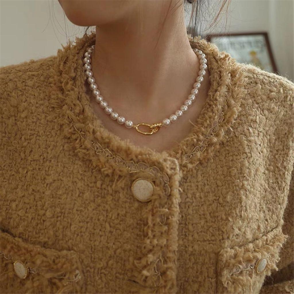 Tooxika Французское ретро легкая роскошь нишевое серое жемчужное ожерелье простое личностное джемперная цепочка женская
