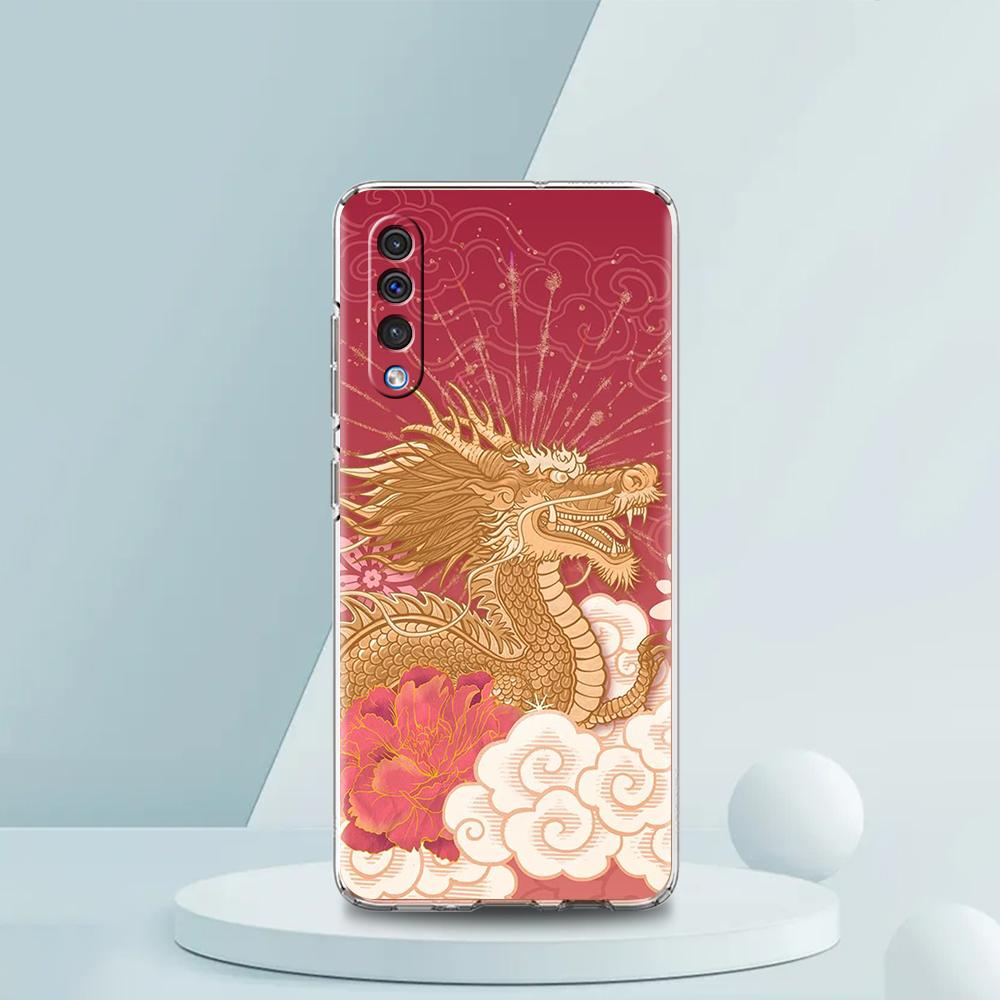 Прозрачный чехол для телефона для Samsung Galaxy A16 A14 A12 A22 A24 A42 A06 A20 A30 A40 Мягкая TPU крышка Иллюзорный цвет Китайский дракон