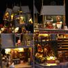 Spilay DIY Wooden Dollhouse Model Castle Building Scenery, Miniature Dollhouse DIY Kit Set for Beginners - (Magic House) + LED Light, Dustproof Cover
