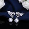 WWJ модные женские ювелирные аксессуары перо крыло CZ цирконий серьги-капли для женщин
