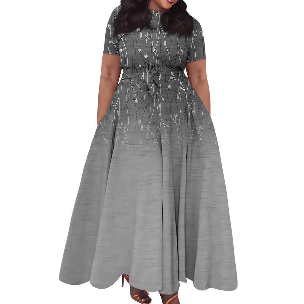 Женское повседневное модное свободное платье большого размера с принтом, круглым вырезом и короткими рукавами, карманными бретелями