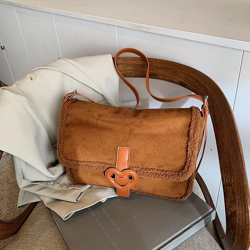 Ielgy Suede Large Capacity Autumn Winter Shoulder Messenger Bag Commuter Small Square Bag