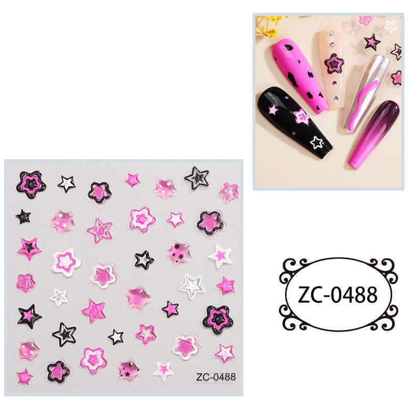Мягкие клейкие наклейки для ногтей с тиснением, симпатичные 5D трехмерные наклейки для ногтей в виде звезд