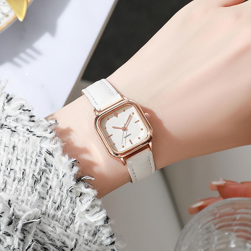 Simple Casual Quartz Watch Women Ins Inspired Square Shape Wristwatch Leather Band Watches