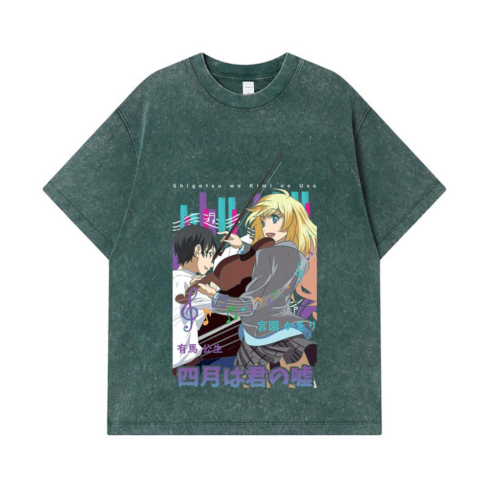 275 GSM Washed T-shirts 100% Cotton Your Lie in April V1 Print Unisex Heavy Cotton T Shirt