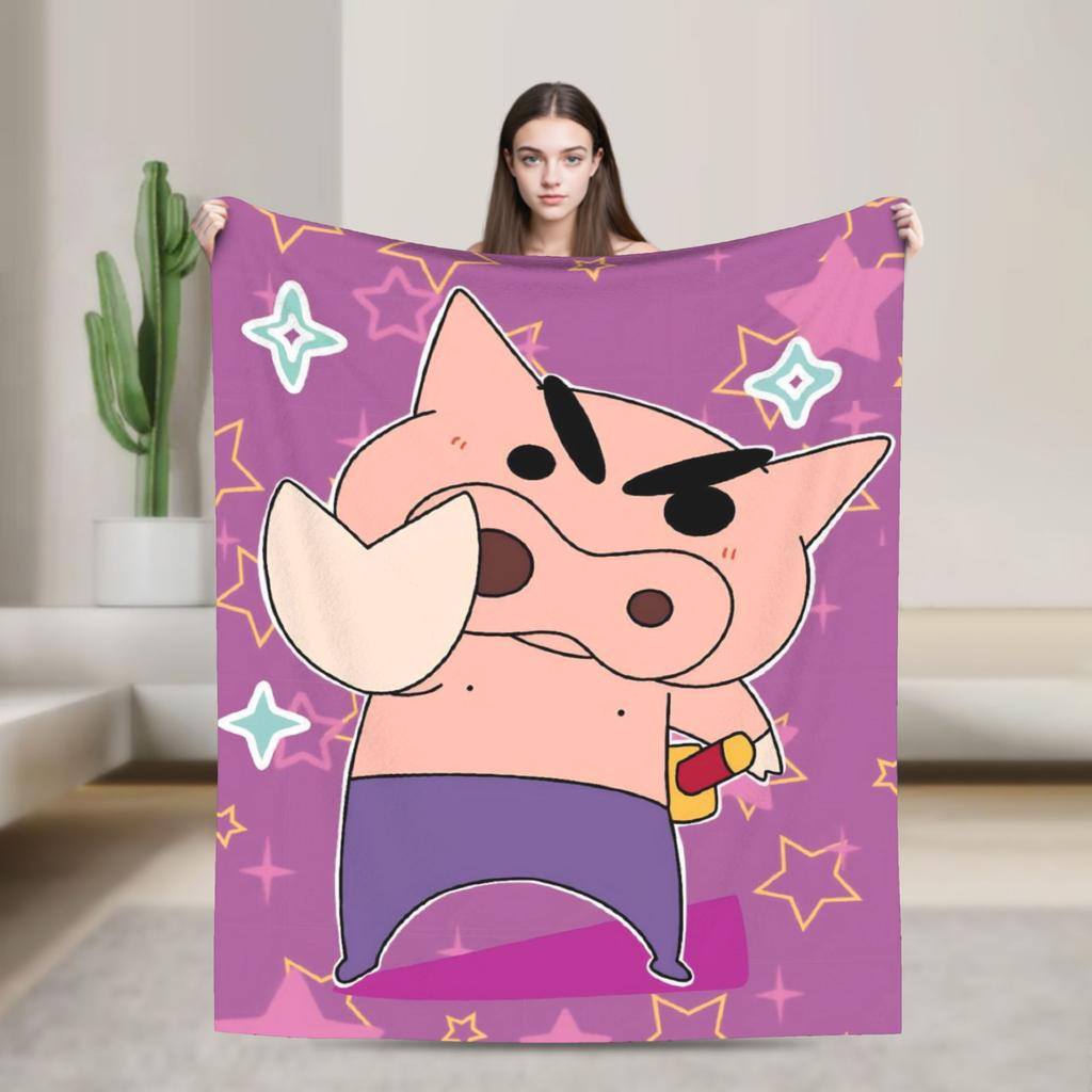 Shinchans 90S Cartoon Flannel Blanket  Awesome Throw Blankets For Bed Sofa Couch 150*125Cm Rug Piece