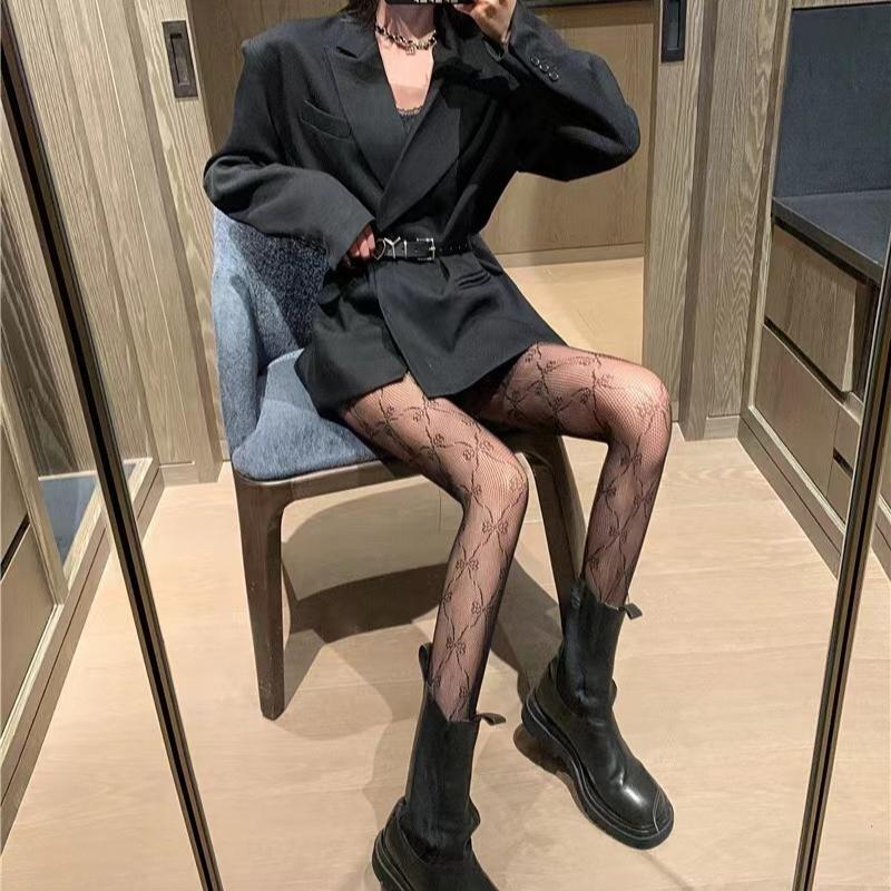 Полые кружевные сетчатые чулки с трусиками-боди Лолита Ретро Цветочная лоза Белые Черные чулки для женщин