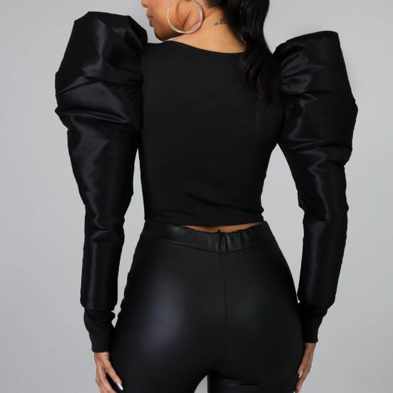 Женская блузка повседневная пэчворк рукав-буф, женская весенне-летняя облегающая блузка для вечеринки