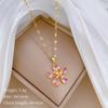 Pink Five-Leaf Flower Light Luxury Temperament Gorgeous Full Diamond Necklace Female Versatile Collarbone Chain Titanium Steel Chain
