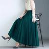 Womens Solid Pleated Elegant Midi Elastic Waist  Skirt