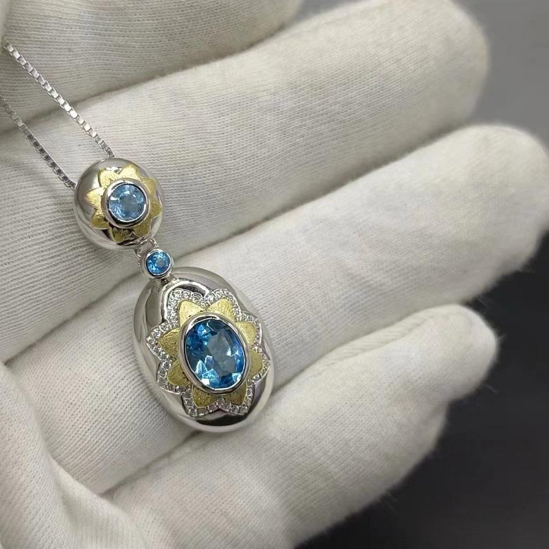 Sace Gems Ожерелье с подвеской из стерлингового серебра 925 пробы, 6*8 мм, натуральный швейцарский синий топаз, ожерелье для женщин, коктейльная вечеринка, изысканные ювелирные изделия, подарок