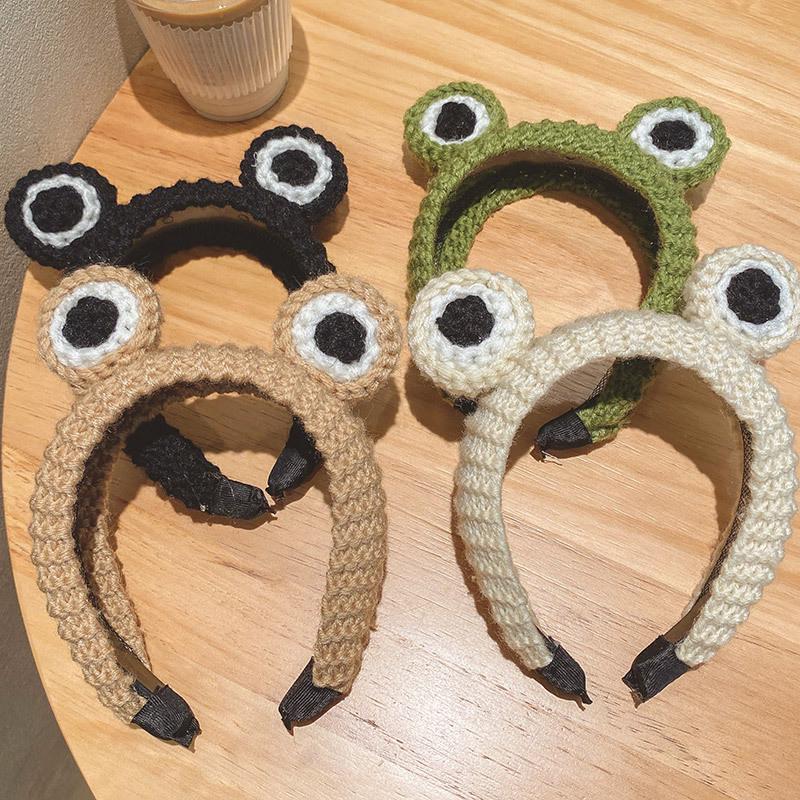 Забавная повязка на голову с большими глазами лягушки для женщин – Милая вязаная нескользящая заколка для волос для умывания лица