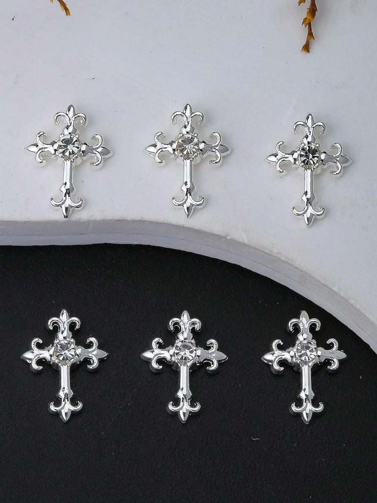 10 шт. Золотые Серебряные Кресты для ногтей 3D Белые Розовые Стразы Украшения для ногтей Украшения для ногтей DIY Украшения для ногтей Принадлежности для ногтей