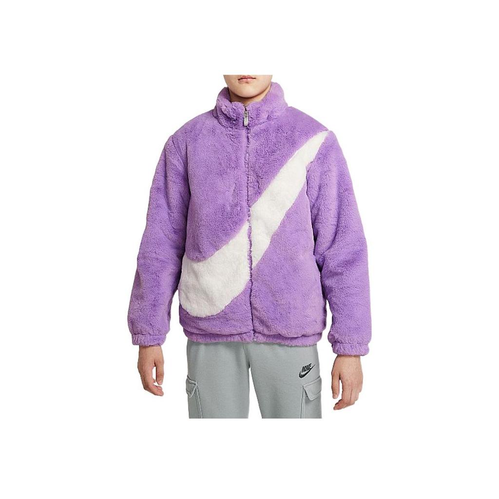 Nike Однотонная теплая куртка с большим логотипом на молнии и воротником-стойкой, детские куртки фиолетового цвета DV6207-500