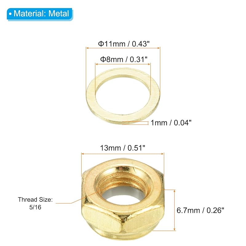 PATIKIL Набор гаек для скейтборда, 2 комплекта, 5/16 washers, spacers, hardware repair kit for longboard cruisers, Gold
