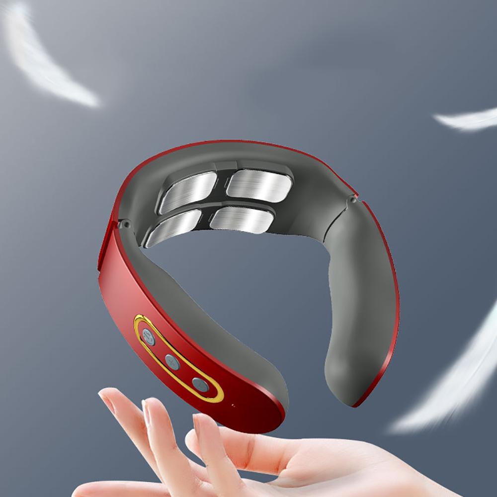 Электрический импульсный массажер для шеи и плеч, облегчение боли, расслабление мышц, красный