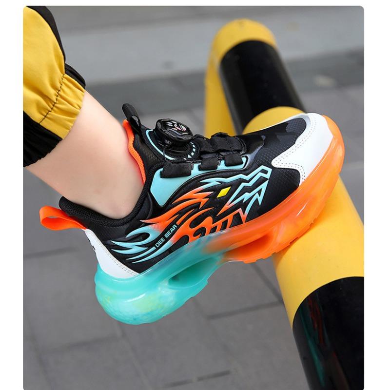 Kids' Rotating Buckle Sneakers Flame Pattern Air Cushion Sole Non-slip Sports Shoes