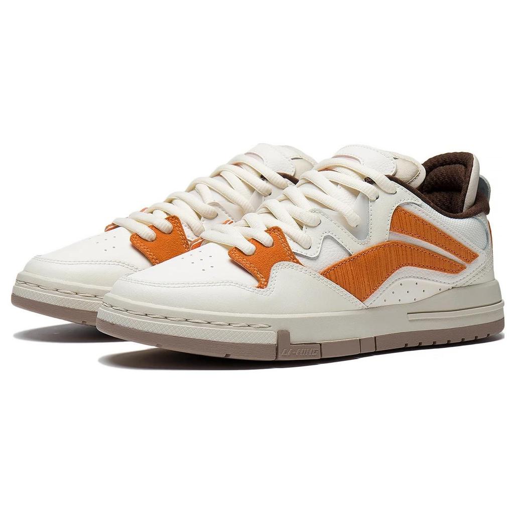 Li Ning Wei Wu Pro Fabric Synthetic Leather Non-Slip Wear-Resistant Low-Top Skate Shoes Women Sneakers White Orange AECT016-1