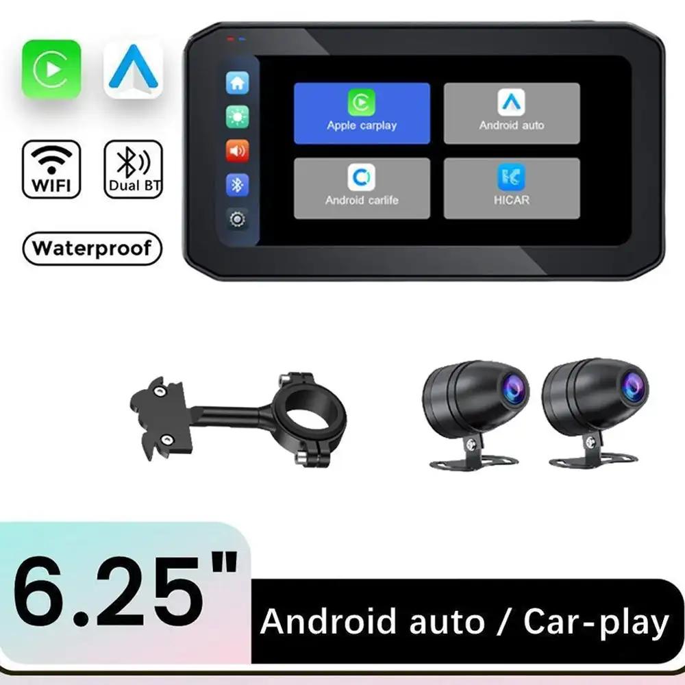 6.25" Motorcycle CarPlay Motorcycle Navigation Screen Dual Bluetooth Wireless CarPlay Android Auto IP65 Waterproof 1200nit