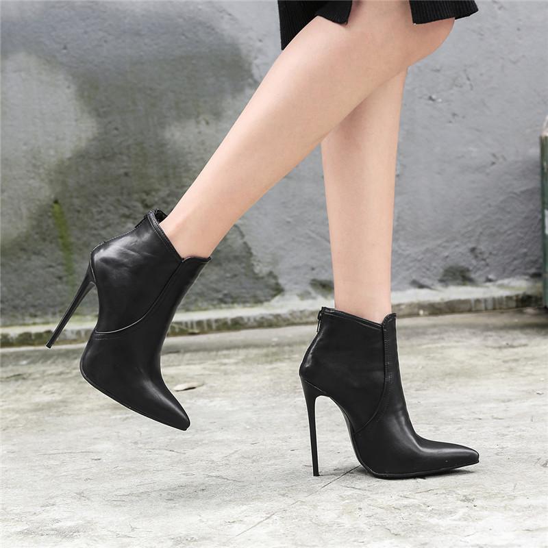 Fashion Black Women's Ankle Boots Autumn Winter Fashion Pointed Toe Ladies Shoes Heeled Sexy Nightclub Short Boot Grey Large Size 45