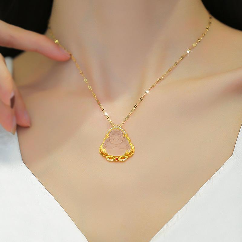 Подарок для друзей, женская имитация нефрита, кулон Будды, удача, аксессуары для повседневной носки, ретро, 1 шт., ожерелье, аксессуары